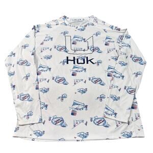 Huk Performance Fishing Long Sleeve Shirt XL White USA Patriotic Graphics UPF